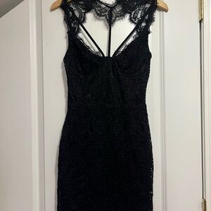 Fashion Nova Black Lace Backless Dress